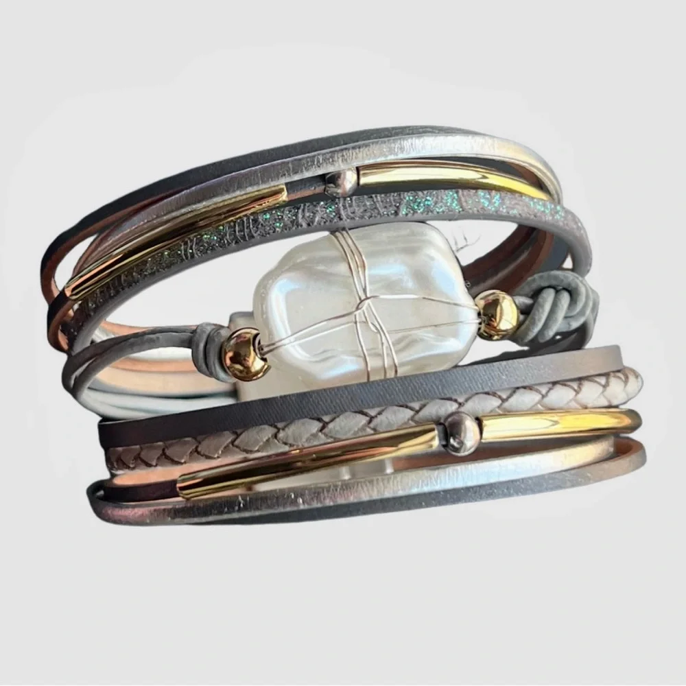Elegant Multi-Layered Bracelet with Gold and Silver Accents - Picture 6 of 6